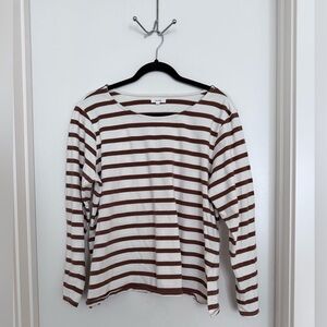 Brown White Striped Cotton Long Sleeve Top XL